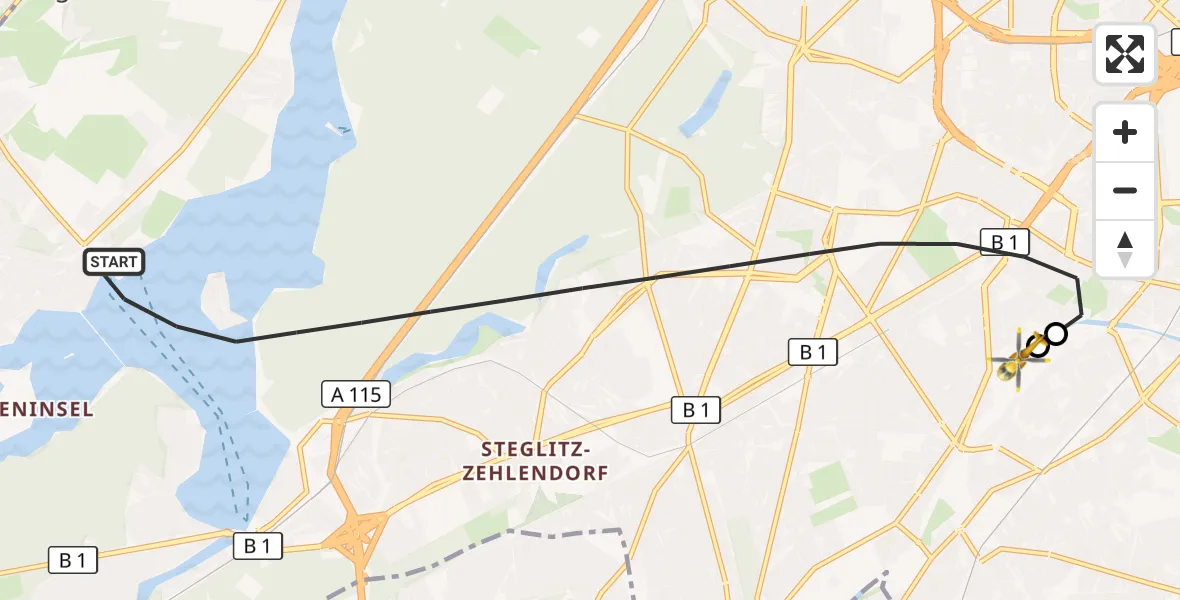 Flugroute Rettungshubschrauber Berlin - Charité Clinic Benjamin Franklin Campus, 17 September 2026, 13:33