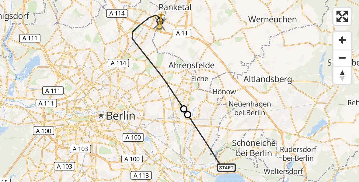 Flugroute Rettungshubschrauber Berlin - Helios Clinic Berlin-Buch, 17 September 2026, 13:33