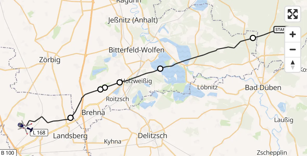 Flugroute Polizeihubschrauber Gräfenhainichen - Landsberg, 17 September 2026, 13:33