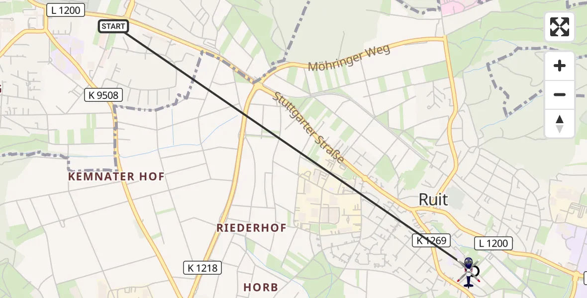 Flugroute Polizeihubschrauber Stuttgart - Ostfildern, 17 September 2026, 13:34