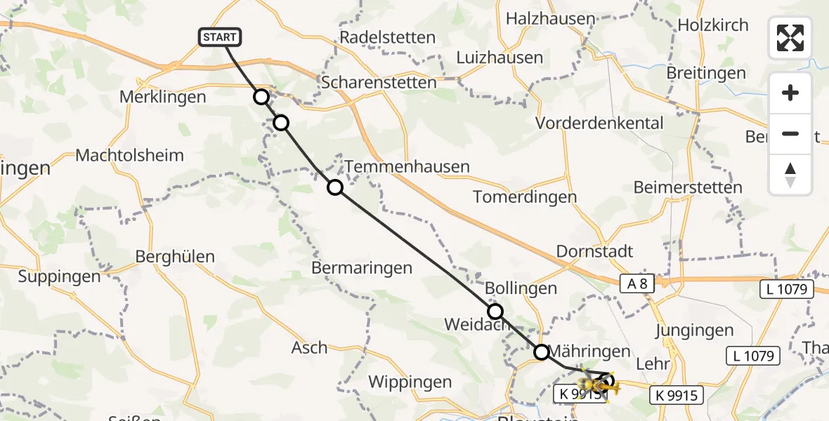 Flugroute Rettungshubschrauber Nellingen - ADAC Air Rescue Station Ulm (Christoph 22), 17 September 2026, 13:35