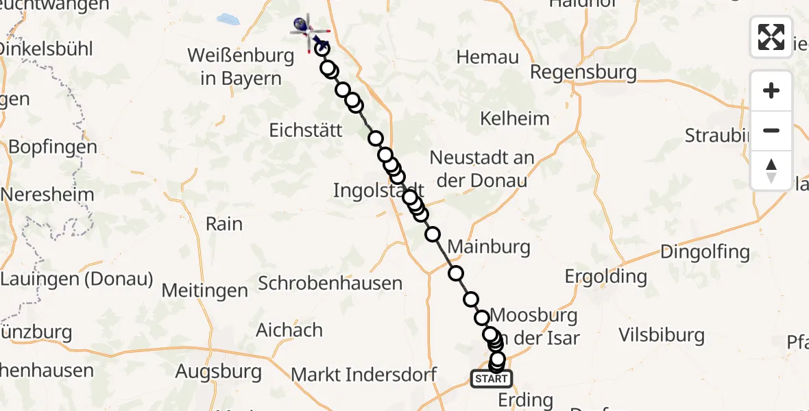 Flugroute Polizeihubschrauber München Flughafen - Thalmässing, 17 September 2026, 13:40