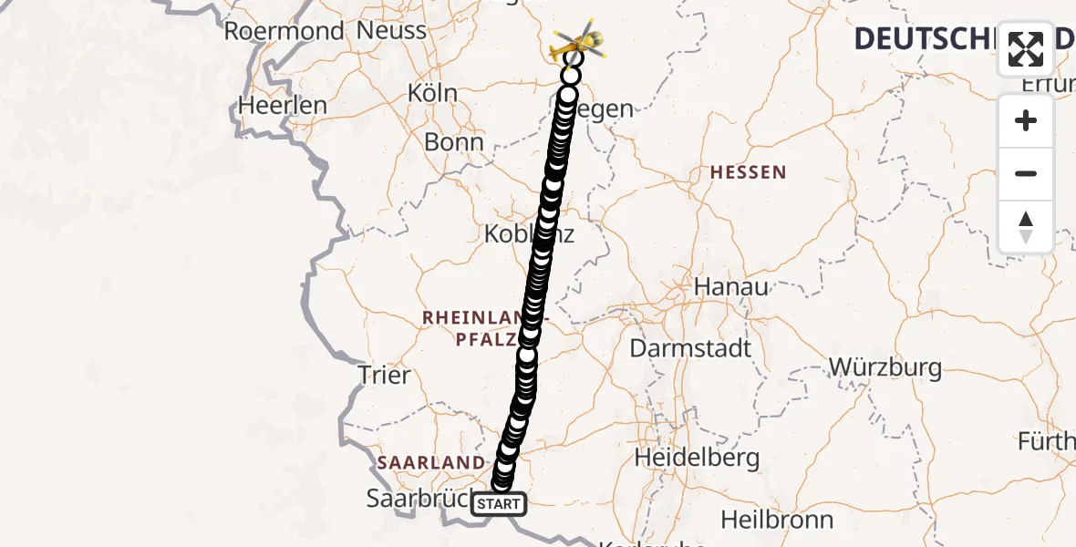 Flugroute Ambulanzhubschrauber Zweibrücken - Attendorn, 17 September 2026, 13:46