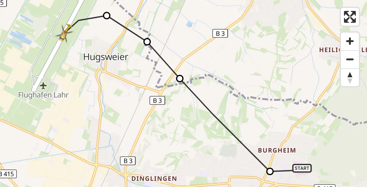 Flugroute Rettungshubschrauber Ortenau Hospital Lahr-Ettenheim - Lahr Flughafen, 17 September 2026, 13:47