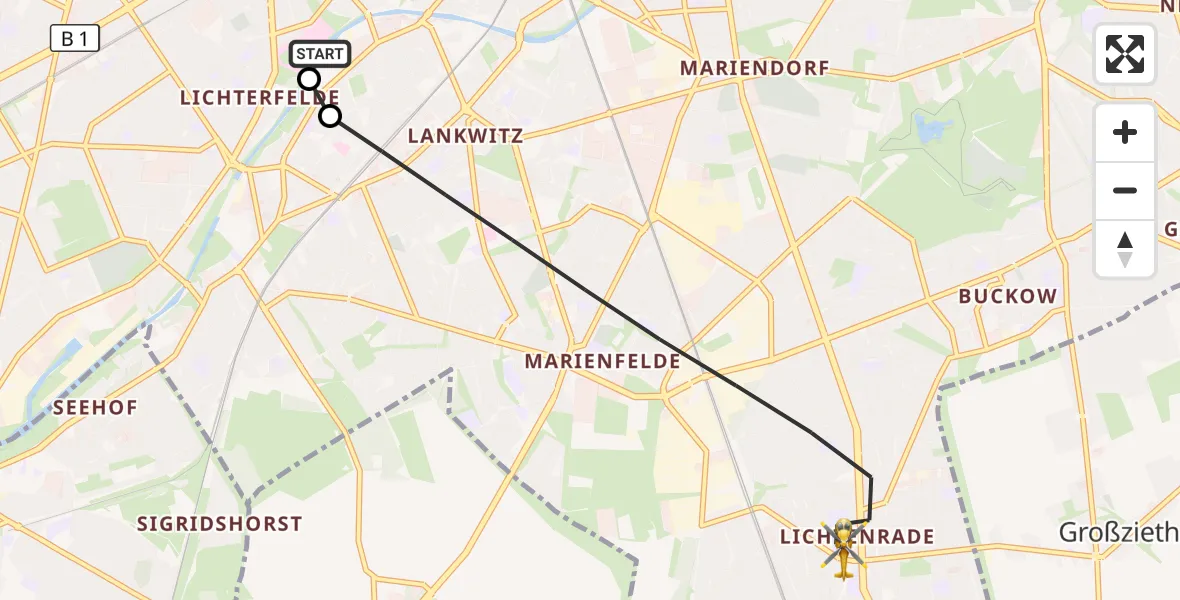 Flugroute Rettungshubschrauber Charité Clinic Benjamin Franklin Campus - Berlin, 17 September 2026, 13:50