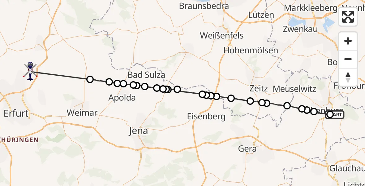 Flugroute Polizeihubschrauber Nobitz - Großrudestedt, 17 September 2026, 13:52
