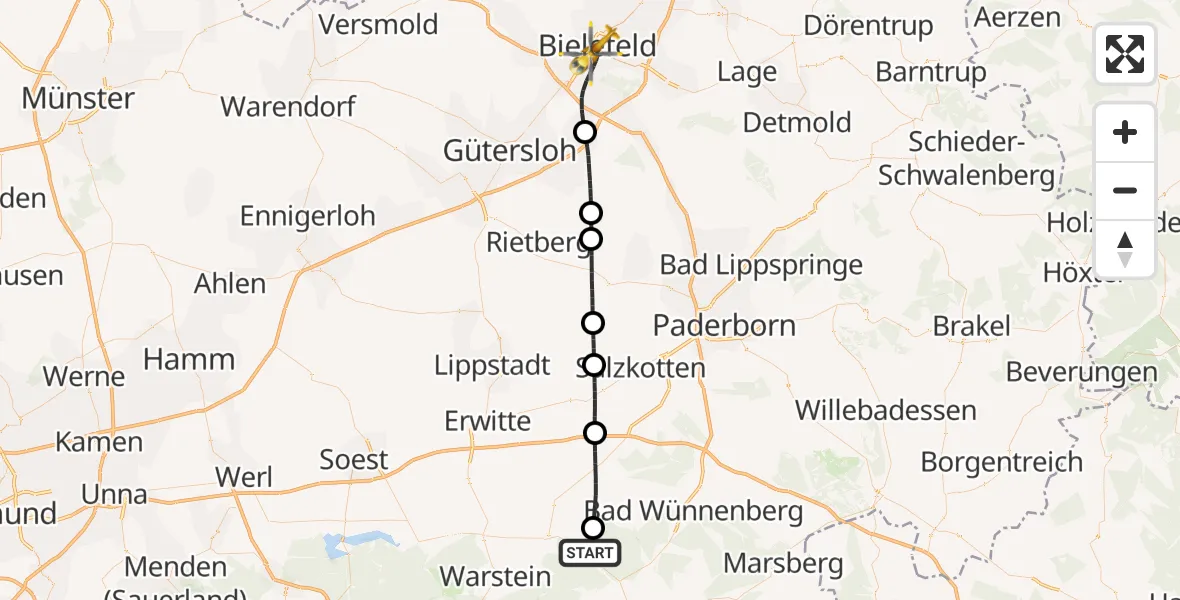 Flugroute Rettungshubschrauber Rüthen - Bielefeld, 17 September 2026, 13:57