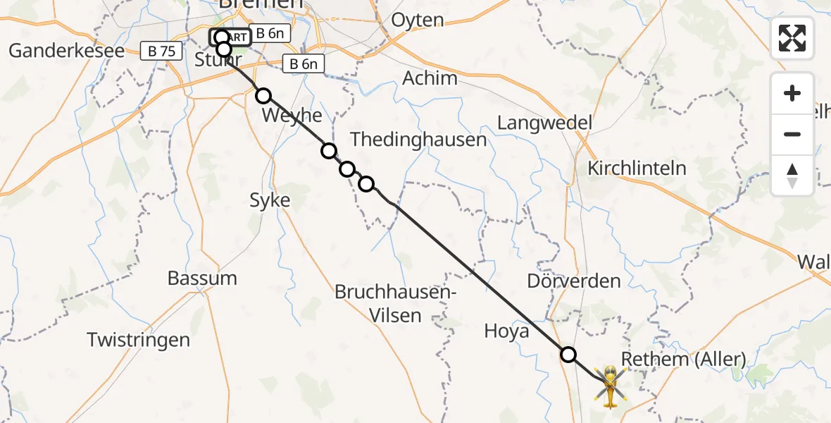 Flugroute Rettungshubschrauber Stuhr - Haßbergen, 17 September 2026, 14:01
