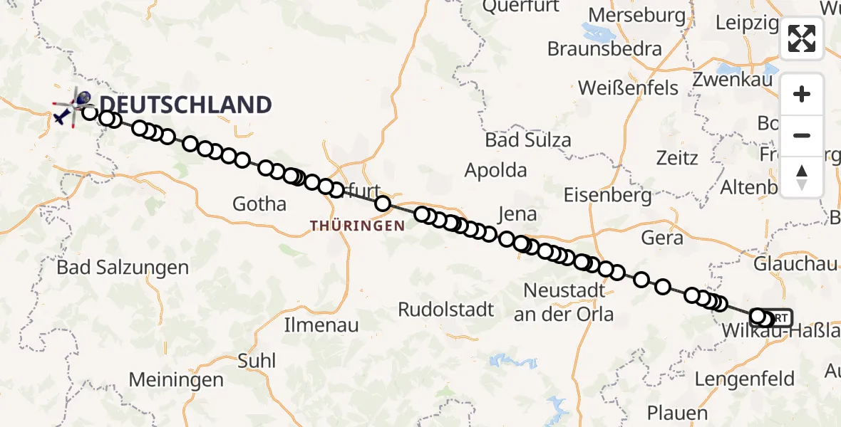 Flugroute Polizeihubschrauber Zwickau Flugplatz - Eschwege, 17 September 2026, 14:03