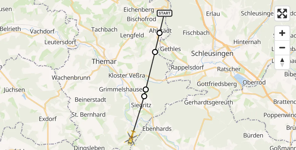 Flugroute Rettungshubschrauber Bischofrod - Reurieth, 17 September 2026, 14:13