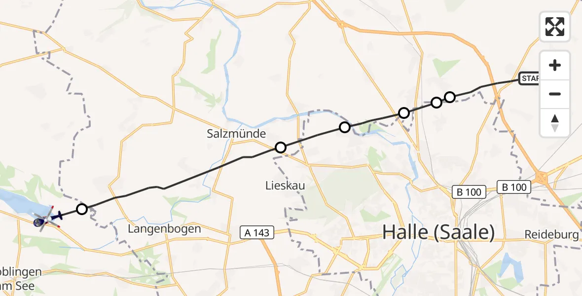 Flugroute Polizeihubschrauber Landsberg - Seegebiet Mansfelder Land, 17 September 2026, 14:13