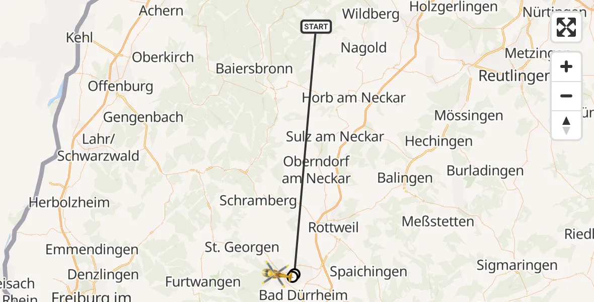 Flugroute Ambulanzhubschrauber Altensteig - Villingen-Schwenningen, 17 September 2026, 14:16