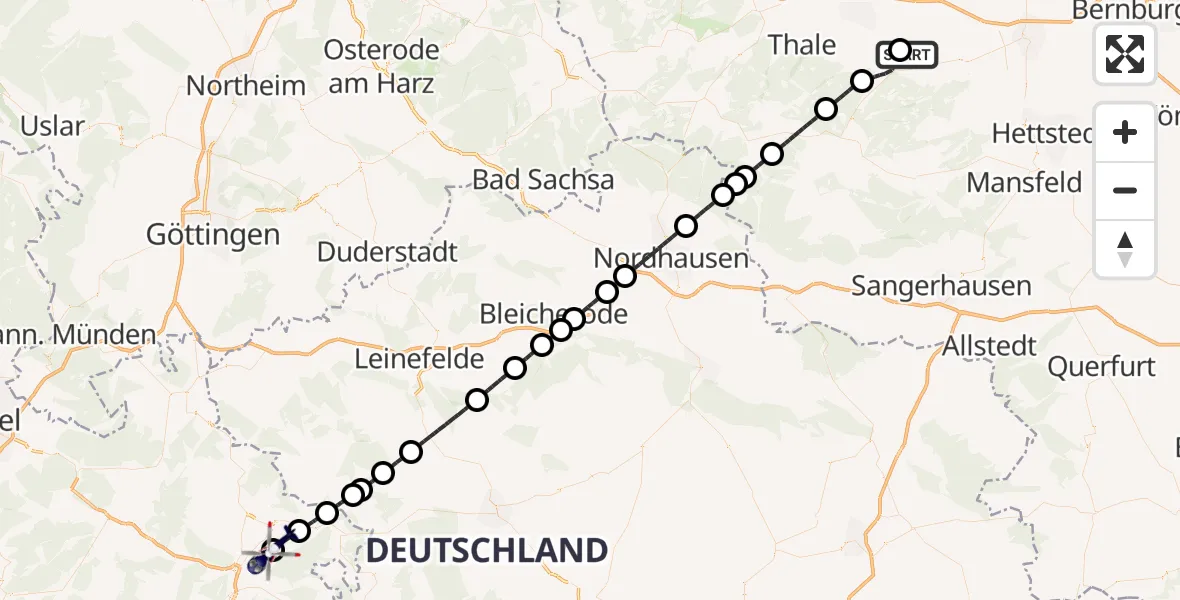 Flugroute Polizeihubschrauber Ballenstedt Flugplatz - Stauffenbühl Flugplatz, 17 September 2026, 14:17