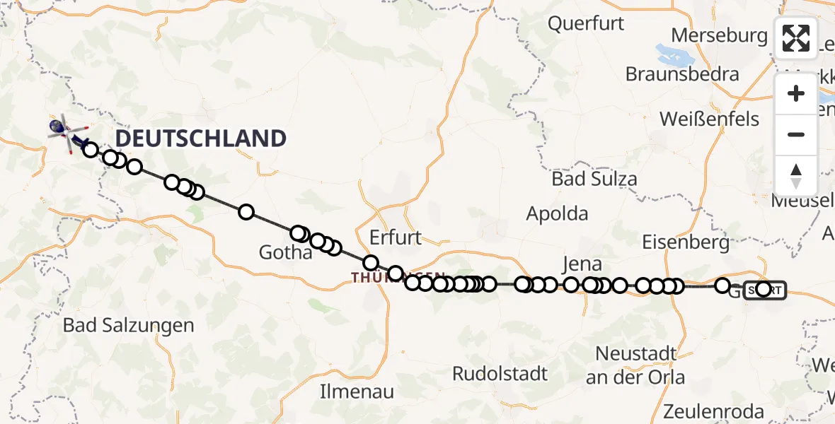 Flugroute Polizeihubschrauber Gera-Leumnitz Flugplatz - Eschwege, 17 September 2026, 14:18