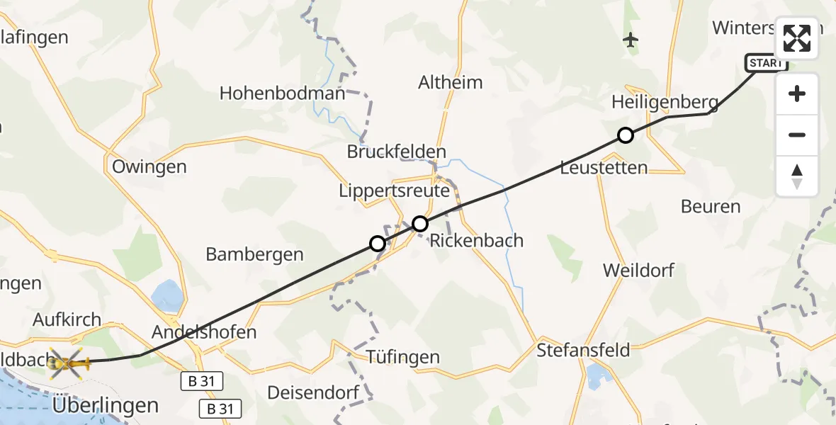 Flugroute Rettungshubschrauber Heiligenberg - Überlingen, 17 September 2026, 14:21