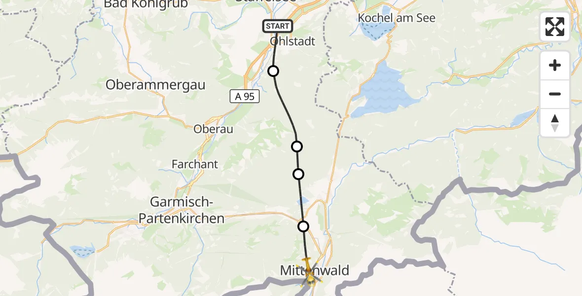 Flugroute Rettungshubschrauber Ohlstadt - Mittenwald, 17 September 2026, 14:22
