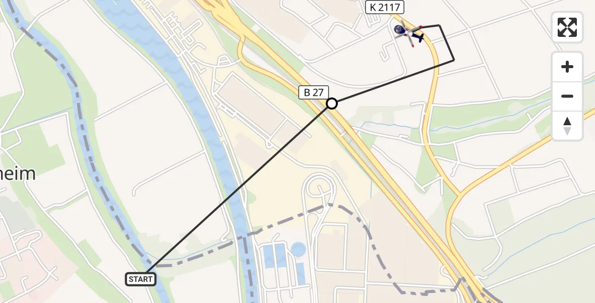 Flugroute Polizeihubschrauber Untereisesheim - Bad Friedrichshall, 17 September 2026, 14:24