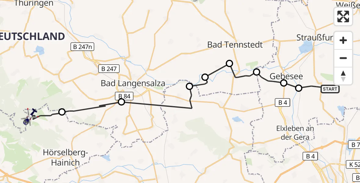 Flugroute Polizeihubschrauber Haßleben - Hörselberg-Hainich, 17 September 2026, 14:23