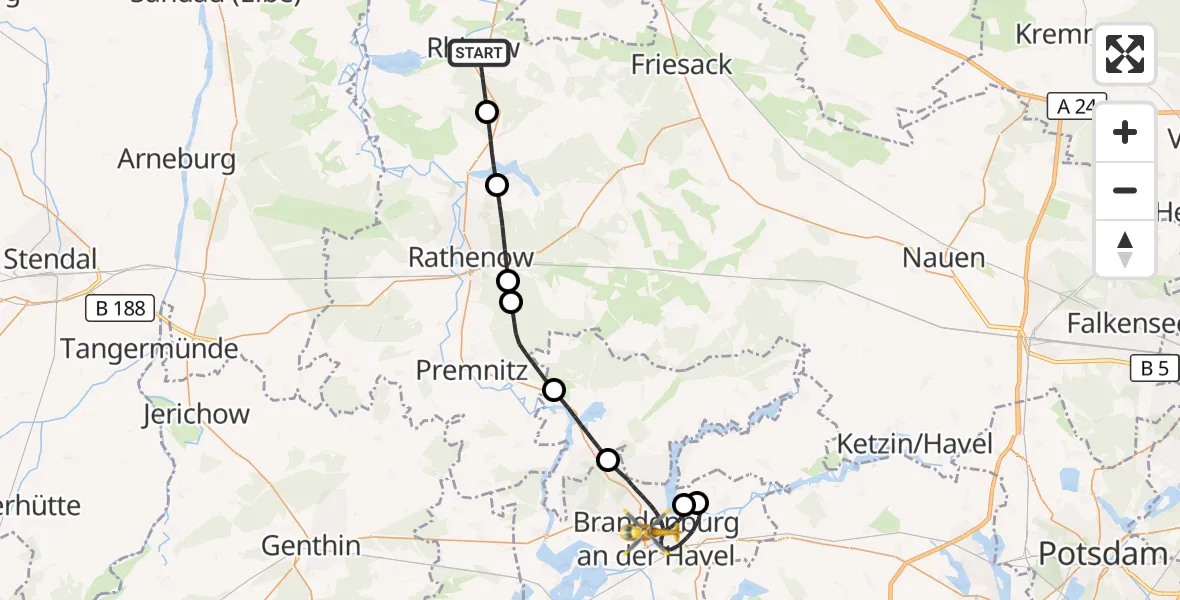 Flugroute Rettungshubschrauber Rhinow - Brandenburg an der Havel, 17 September 2026, 14:27