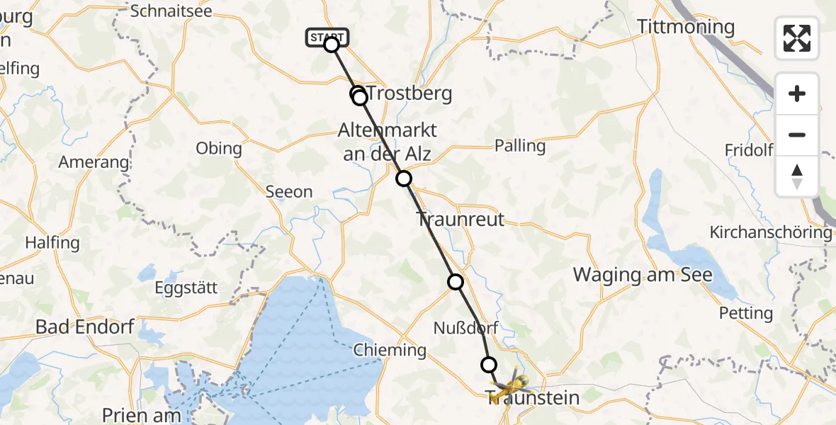 Flugroute Rettungshubschrauber Tacherting - Traunstein Hospital, 17 September 2026, 14:37