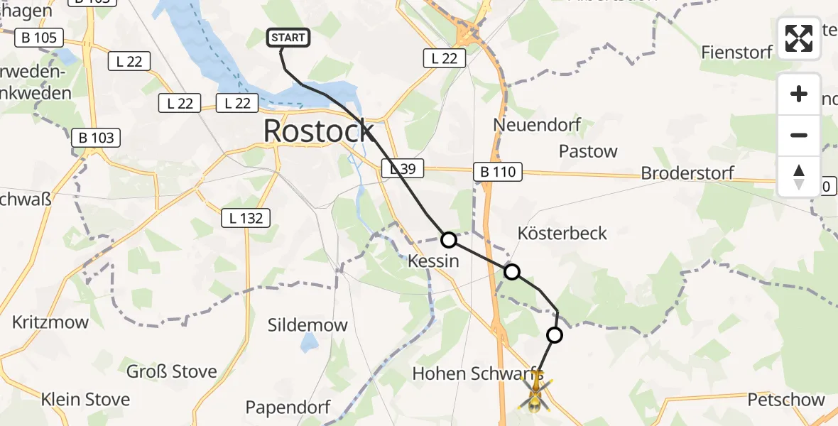 Flugroute Ambulanzhubschrauber Rostock - Dummerstorf, 17 September 2026, 14:40