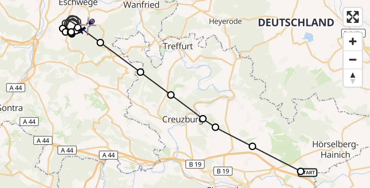 Flugroute Polizeihubschrauber Eisenach-Kindel Flughafen - Eschwege, 17 September 2026, 14:44