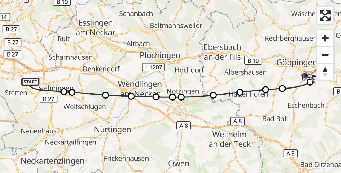 Flugroute Polizeihubschrauber Flughafen Stuttgart - Göppingen, 17 September 2026, 14:51