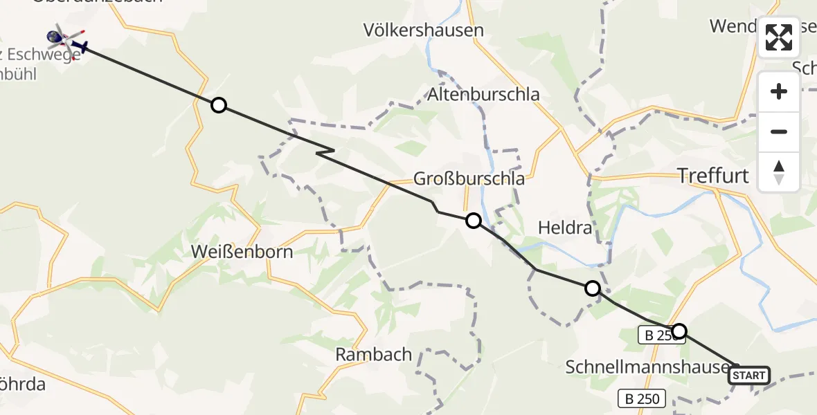 Flugroute Polizeihubschrauber Amt Creuzburg - Eschwege, 17 September 2026, 14:54