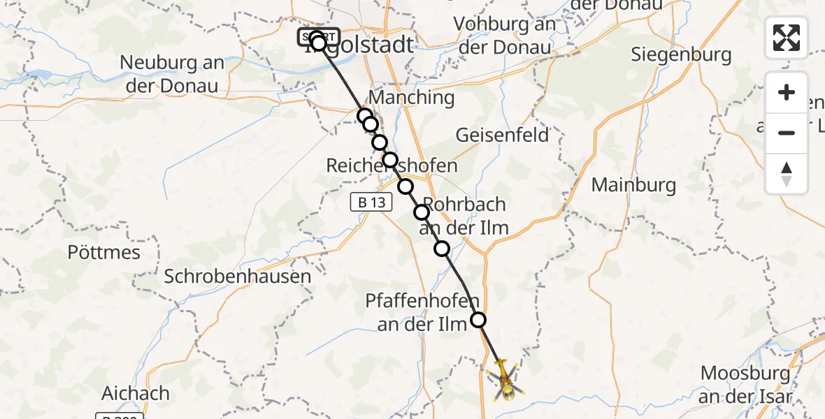 Flugroute Rettungshubschrauber Ingolstadt Hospital - Schweitenkirchen, 17 September 2026, 14:55