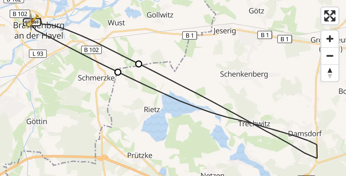 Flugroute Rettungshubschrauber Brandenburg an der Havel - Brandenburg an der Havel, 17 September 2026, 15:00