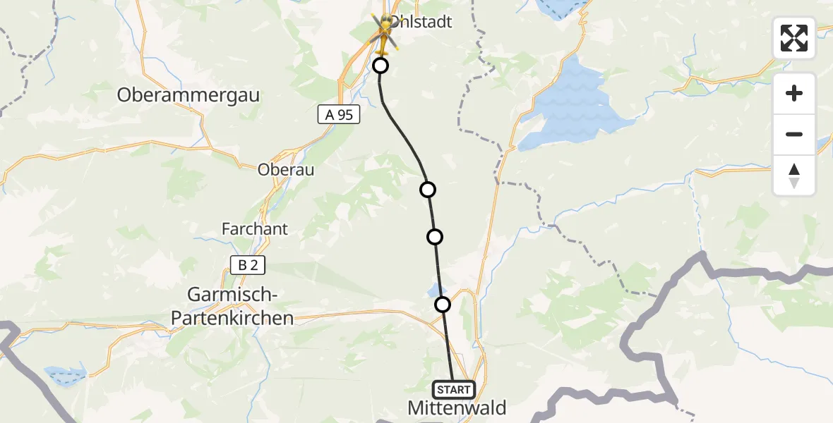 Flugroute Rettungshubschrauber Mittenwald - Ohlstadt, 17 September 2026, 15:03