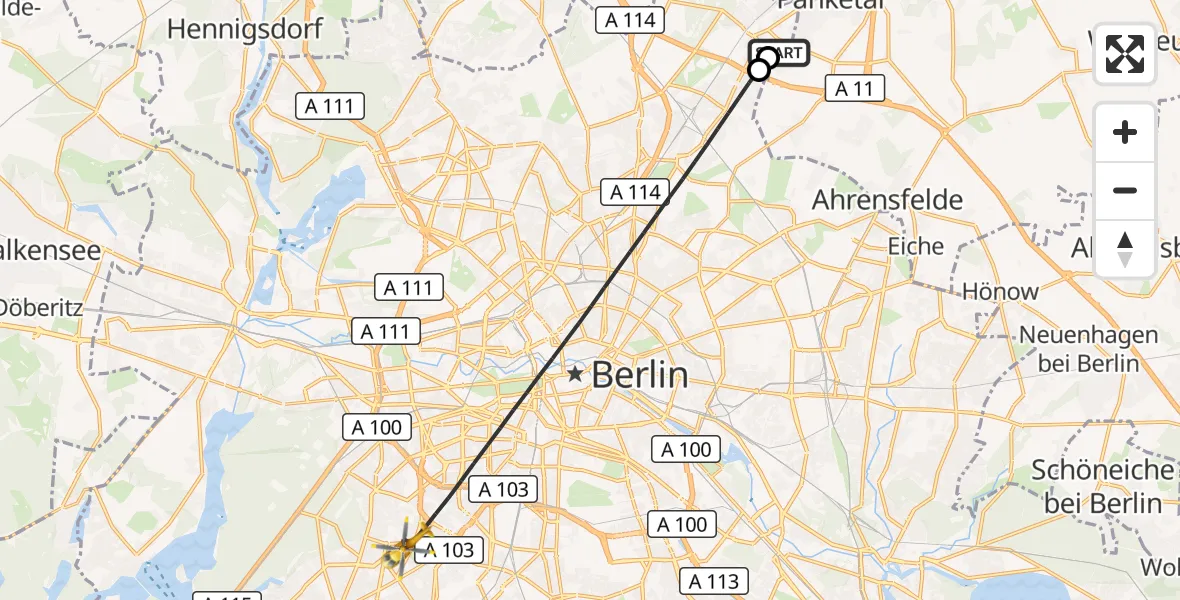 Flugroute Rettungshubschrauber Helios Clinic Berlin-Buch - Berlin, 17 September 2026, 15:05