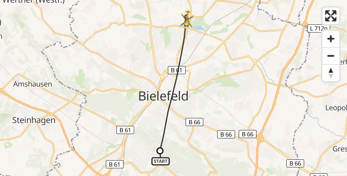 Flugroute Rettungshubschrauber Luftrettungszentrum Bielefeld - Bielefeld, 17 September 2026, 15:06