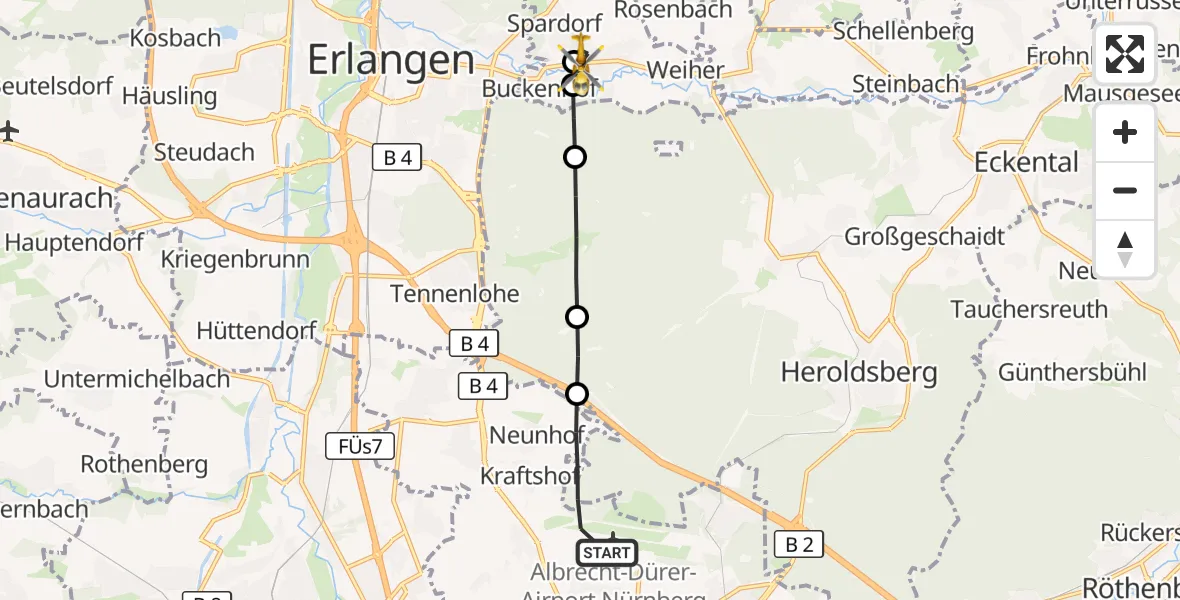 Flugroute Ambulanzhubschrauber Flughafen Nuremberg - Uttenreuth, 17 September 2026, 15:18