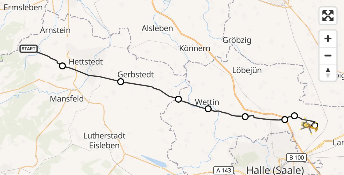 Flugroute Rettungshubschrauber Arnstein - Halle-Oppin Flugplatz, 17 September 2026, 15:18