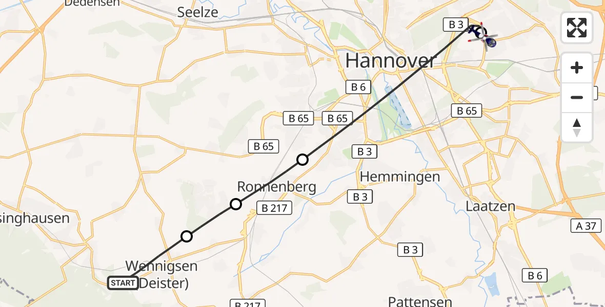 Flugroute Polizeihubschrauber Wennigsen (Deister) - Hannover Luftrettung Hubschrauberlandeplatz (Christoph 4), 17 September 2026, 15:22
