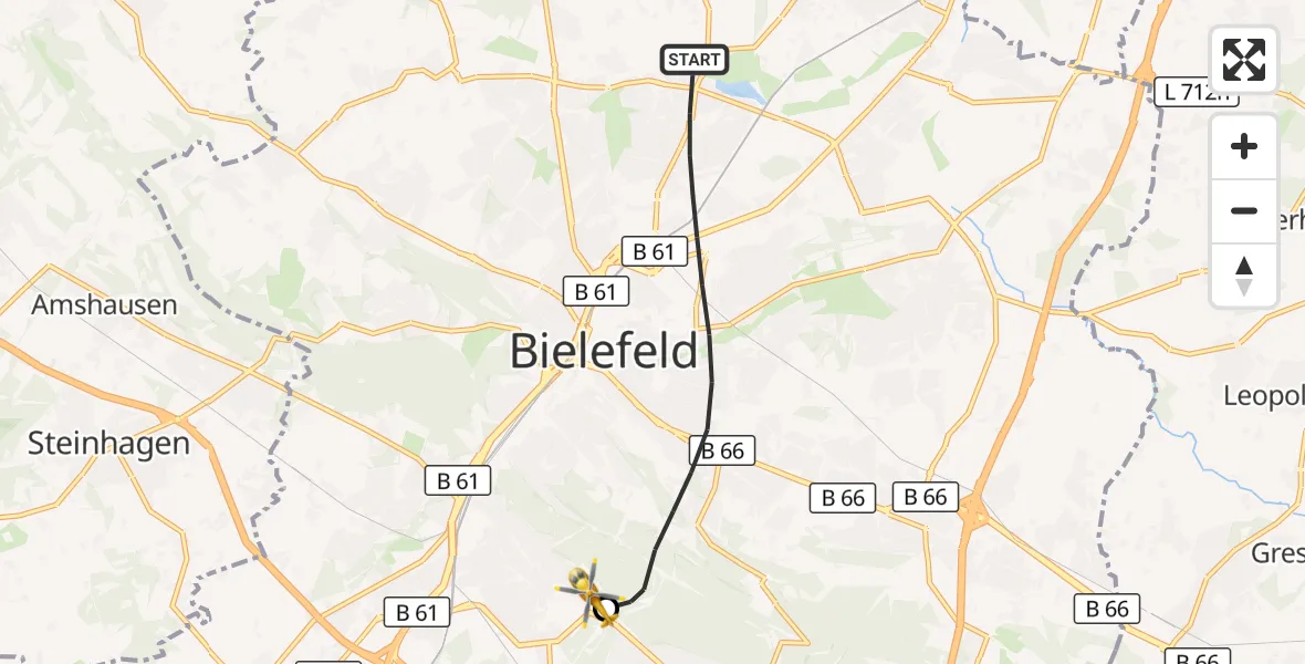 Flugroute Rettungshubschrauber Bielefeld - Luftrettungszentrum Bielefeld, 17 September 2026, 15:32