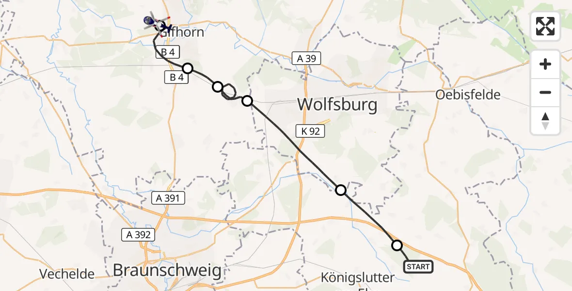 Flugroute Polizeihubschrauber Süpplingenburg - Gifhorn Bundespolizei Hubschrauberlandeplatz, 17 September 2026, 15:52