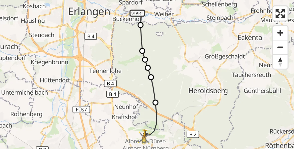 Flugroute Ambulanzhubschrauber Uttenreuth - Flughafen Nuremberg, 17 September 2026, 15:57