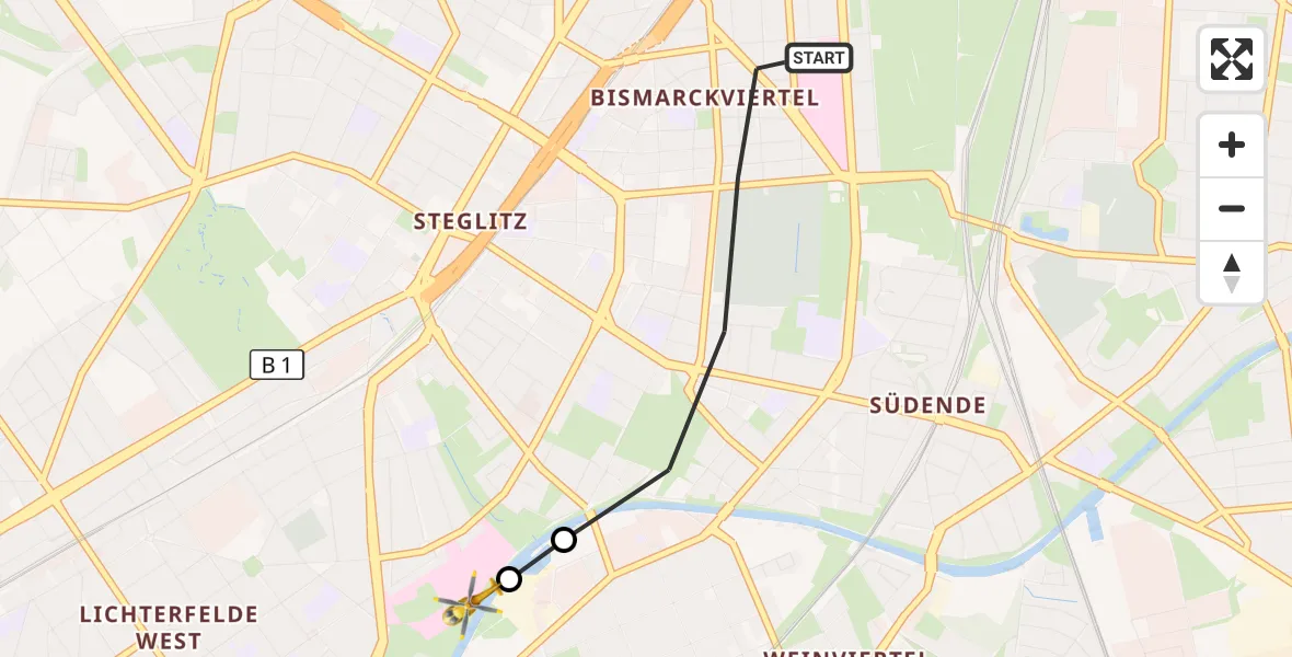 Flugroute Rettungshubschrauber Berlin - Charité Clinic Benjamin Franklin Campus, 17 September 2026, 16:02