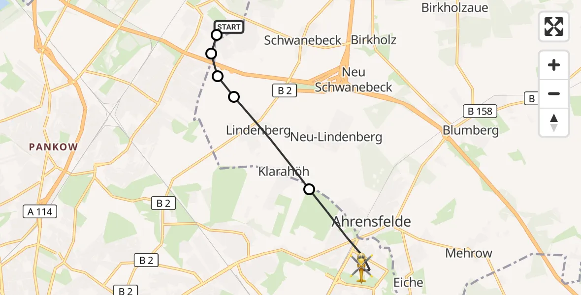 Flugroute Rettungshubschrauber Helios Clinic Berlin-Buch - Berlin, 17 September 2026, 16:06