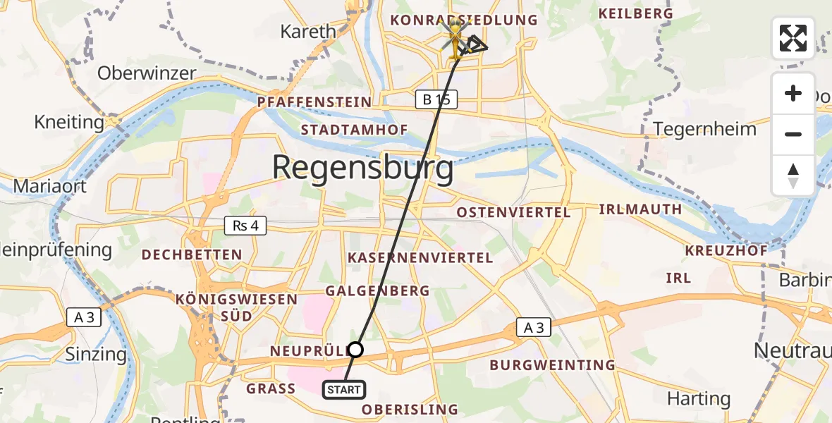 Flugroute Rettungshubschrauber DRF Air Rescue Station Regensburg / Regensburg University Hospital - Regensburg, 17 September 2026, 16:09