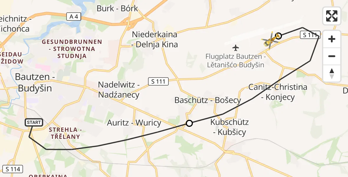 Flugroute Rettungshubschrauber Bautzen - Bautzen Flugplatz, 17 September 2026, 16:12