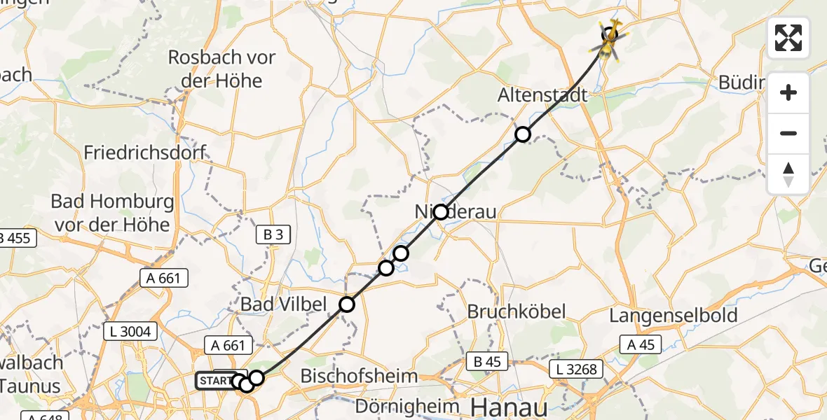 Flugroute Rettungshubschrauber Frankfurt am Main - Glauburg, 17 September 2026, 16:20