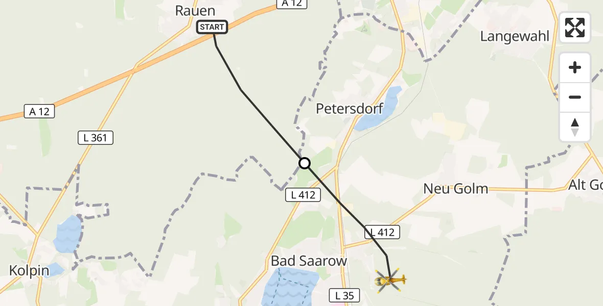 Flugroute Rettungshubschrauber Rauen - Bad Saarow, 17 September 2026, 16:33