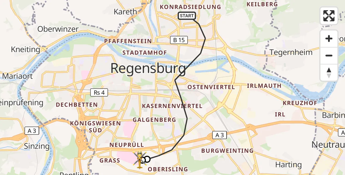 Flugroute Rettungshubschrauber Regensburg - DRF Air Rescue Station Regensburg / Regensburg University Hospital, 17 September 2026, 16:44