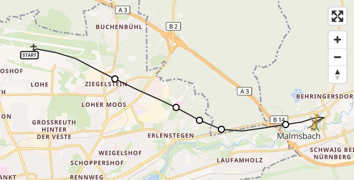 Flugroute Ambulanzhubschrauber Flughafen Nuremberg - Schwaig b.Nürnberg, 17 September 2026, 16:46