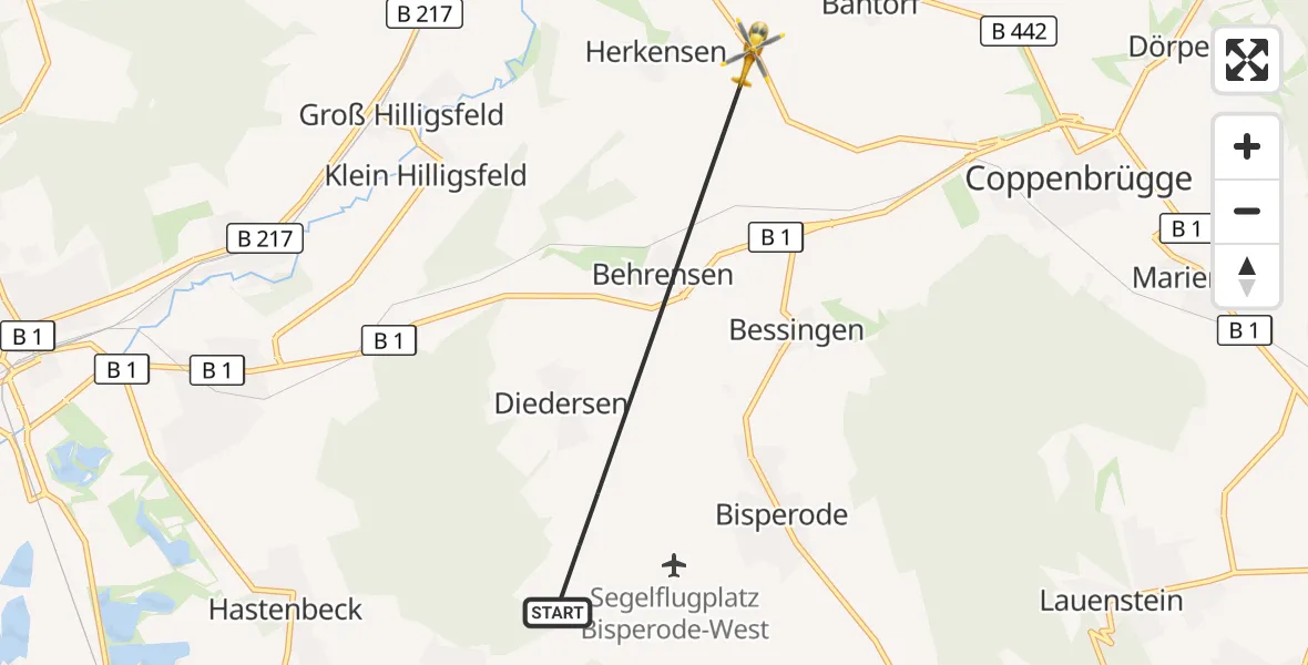 Flugroute Rettungshubschrauber Coppenbrügge - Coppenbrügge, 17 September 2026, 16:48