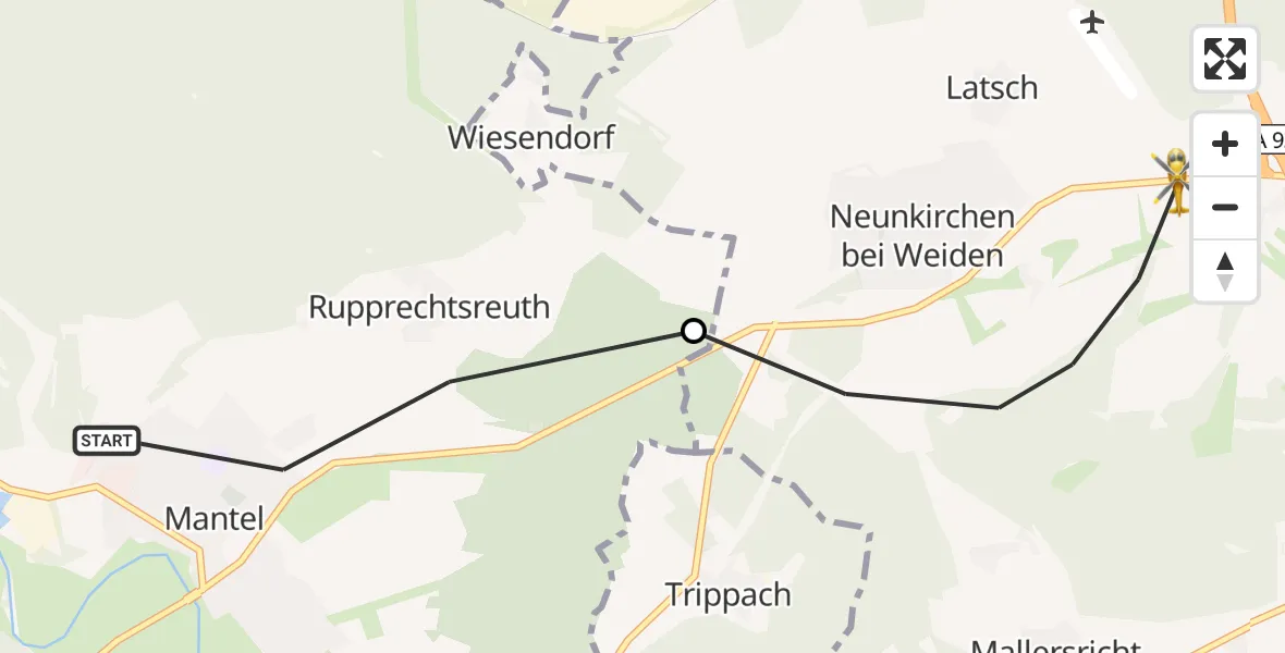 Flugroute Ambulanzhubschrauber Mantel - Weiden i.d.OPf., 17 September 2026, 16:53