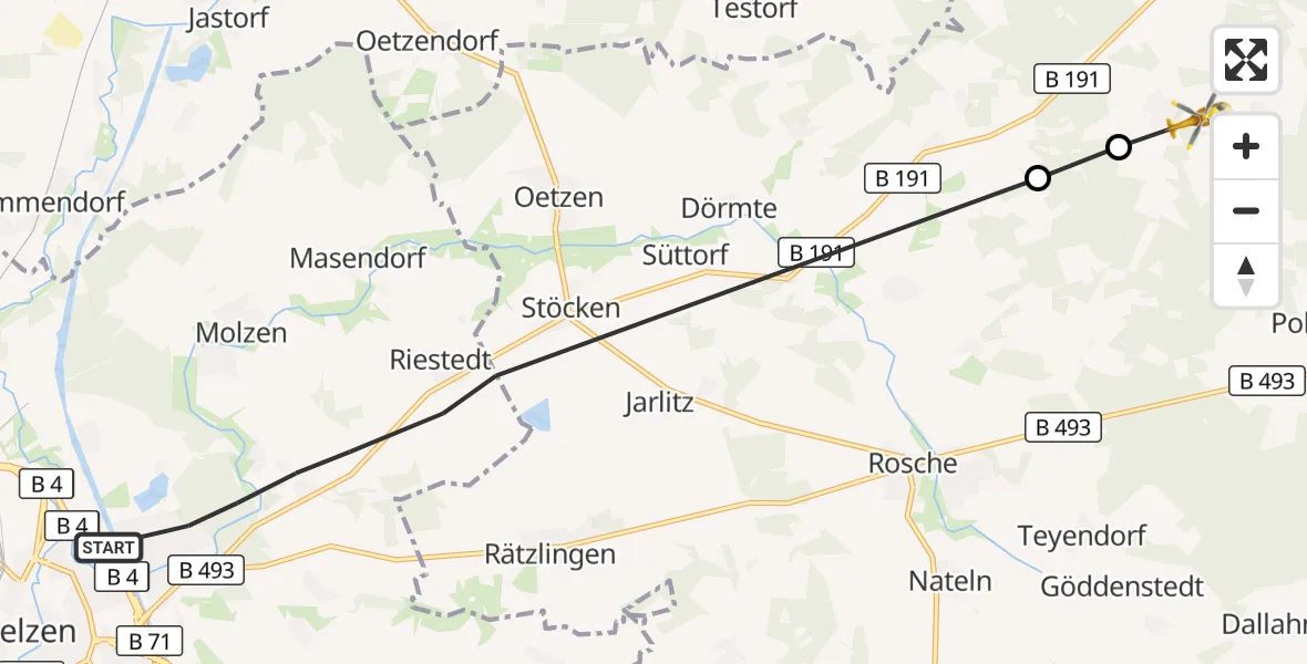 Flugroute Rettungshubschrauber Uelzen - Stoetze, 17 September 2026, 17:00